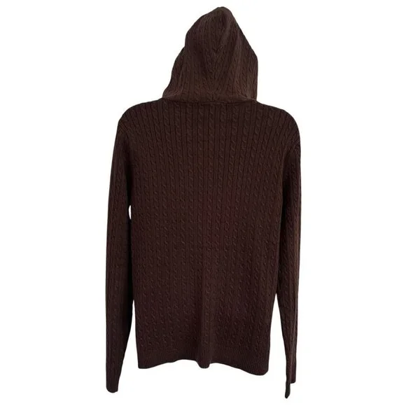 Womens Brown Ribbed Cable Knit Hooded Sweater Small Zip Dark Academia 90s Y2K - Picture 4 of 9